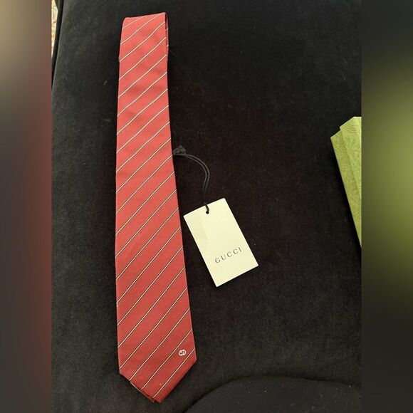 New with box Gucci burgundy Striped Men's Tie - Picture 1 of 15